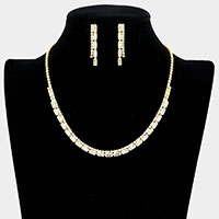 Rectangle Stone Accented Rhinestone Necklace