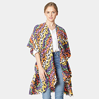 Colorful Leopard Patterned Cover Up Kimono Poncho