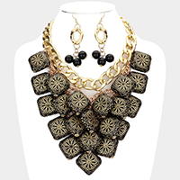 Ethnic Pattern Medals Embellished Statement Necklace