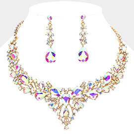 Teardrop Round Stone Cluster Evening Necklace