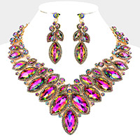 Marquise Stone Cluster Embellished Evening Necklace