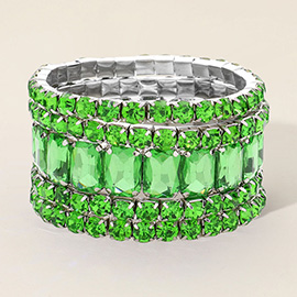 5PCS - Emerald Cut Round Stone Stretch Evening Bracelets
