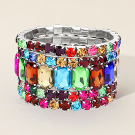 5PCS - Emerald Cut Round Stone Stretch Evening Bracelets