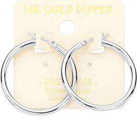 14K White Gold Dipped Metal Pin Catch Hoop Earrings