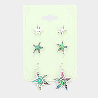3PAIRS - Abalone Starfish Stud Dangle Earrings