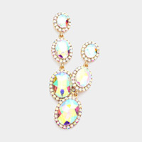 Triple Oval Glass Stone Drop Down Dangle Evening Earrings