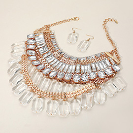 Resin Pebble Ornament Glass Stone Embellished Statement Necklace
