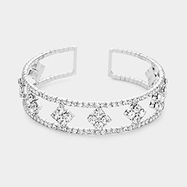 Clover Rhinestone Pave Accented Cuff Bracelet