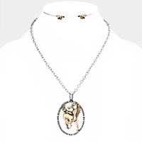 Antique Metal Horse Pendant Necklace