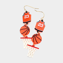 Glittered Resin Basketball Uniform Ball Net Drop Down Earrings