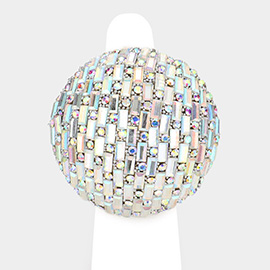 Baguette Cut Rhinestone Embellished Dome Stretch Ring