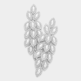 Pearl Detailed Crystal Stone Leaf Cluster Marquise Evening Earrings