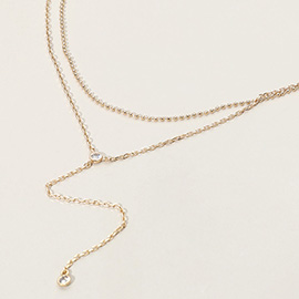 Dropped Round Stone Double Layered Y Necklace