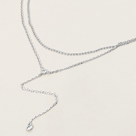 Dropped Round Stone Double Layered Y Necklace