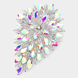 Flower Centered Marquise Stone Cluster Vine Pin Brooch