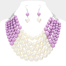 Chunky Multi Strand Pearl Bib Necklace