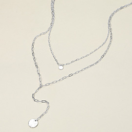 Crushed Metal Disc Pendant Double Layered Y Necklace
