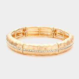 Rhinestone Aligned Hammered Metal Stretch Bracelet