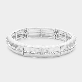 Rhinestone Aligned Hammered Metal Stretch Bracelet
