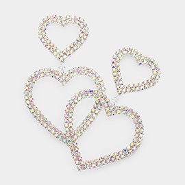Rhinestone Pave Double Open Heart Link Dangle Evening Earrings