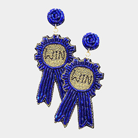 Felt Back Beaded Sports Winning Badge Dangle Earrings