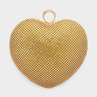Rhinestone Embellished Heart Evening Clutch / Crossbody Bag