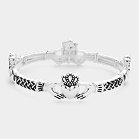 Claddagh Accented Antique Metal Stretch Bracelet