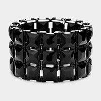3Rows Square Stone Stretch Evening Bracelet