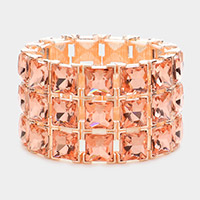 3Rows Square Stone Stretch Evening Bracelet