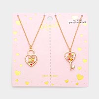 2PCS - Love & Love More BFF Heart Lock Key Necklace Set