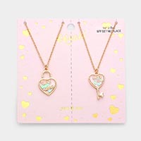 2PCS - Love & Love More BFF Heart Lock Key Necklace Set