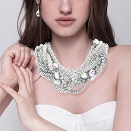 Bold Metal Stone Braided Collar Necklace