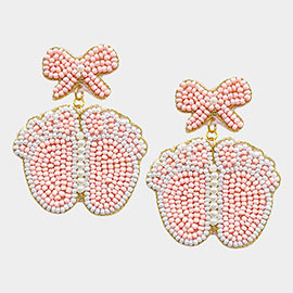 Felt Back Pearl Beaded Bow Baby Foot Dangle Earrings