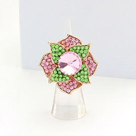 Round Stone Centered Flower Stretch Ring
