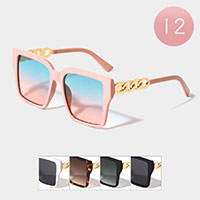 12PCS - Chain Detailed Wayfarer Sunglasses