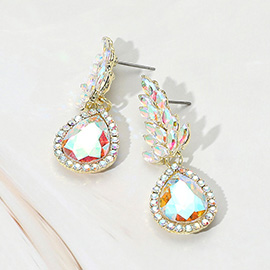 Teardrop Stone Accented Dangle Evening Earrings