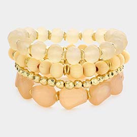 4PCS - Wood Ball Multi Beaded Stretch Bracelets
