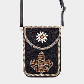 Multi Beaded Fleur de Lis Flower Crossbody Bag