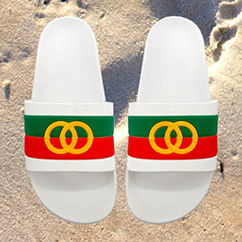 Color Block Open Circle Link Accented Slide Sandal Slippers