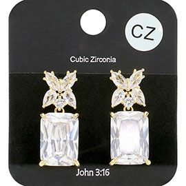 CZ Rectangle Stone Dangle Evening Earrings