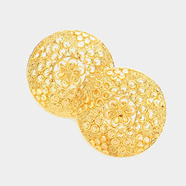 Flower Centered Cut Out Metal Round Earrings