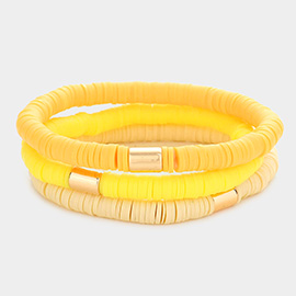 3PCS - Metal Cylinder Accented Heishi Beaded Stretch Bracelets