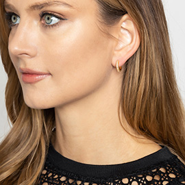 14K Gold Dipped CZ Embellished Brass Metal Huggie Hoop Earrings