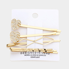 5PCS - Stone Embellished Tropical Leaf Bobby Pin Hair Clips