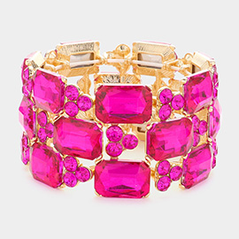 Emerald Cut Stone Accented Evening Stretch Bracelet