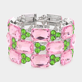 Emerald Cut Stone Accented Evening Stretch Bracelet