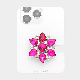 Teardrop Stone Accented Flower Adhesive Phone Grip and Stand