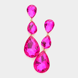 Triple Glass Crystal Teardrop Evening Earrings