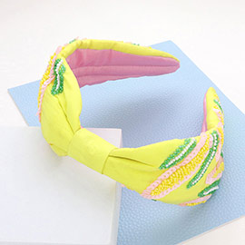 Sequin Beaded Leaf Knot Burnout Headband