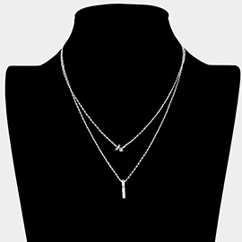 Secret Box _ Baguette Square Stone Pendant Double Layered Necklace